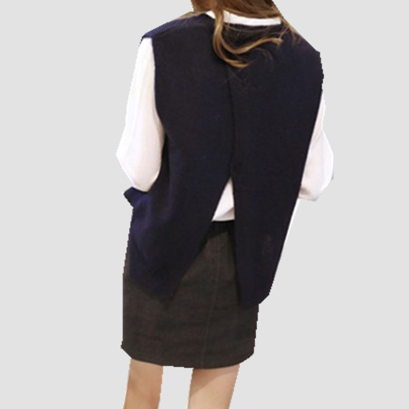 Litvriyh lente herfst vrouwen truien vest vrouwen truien en pullovers vrouwelijke kasjmier trui vrouwelijke gebreide vest kleding: dark blue / M
