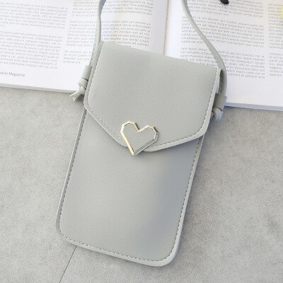 Frauen Touchscreen praktisch Geldbörse transparent Einfache Tasche Herz bilden Schnalle Brieftaschen PU Leder Schulter Licht Handtaschen: Licht Grau