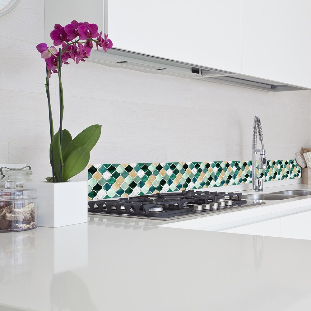 Funlife® Green Yellow Mosaic Wall Stickers Vinyl Wall Border Eco-Friendly PVC Self-Adhesive Oil-Proof Tile Stickers for Bathroom