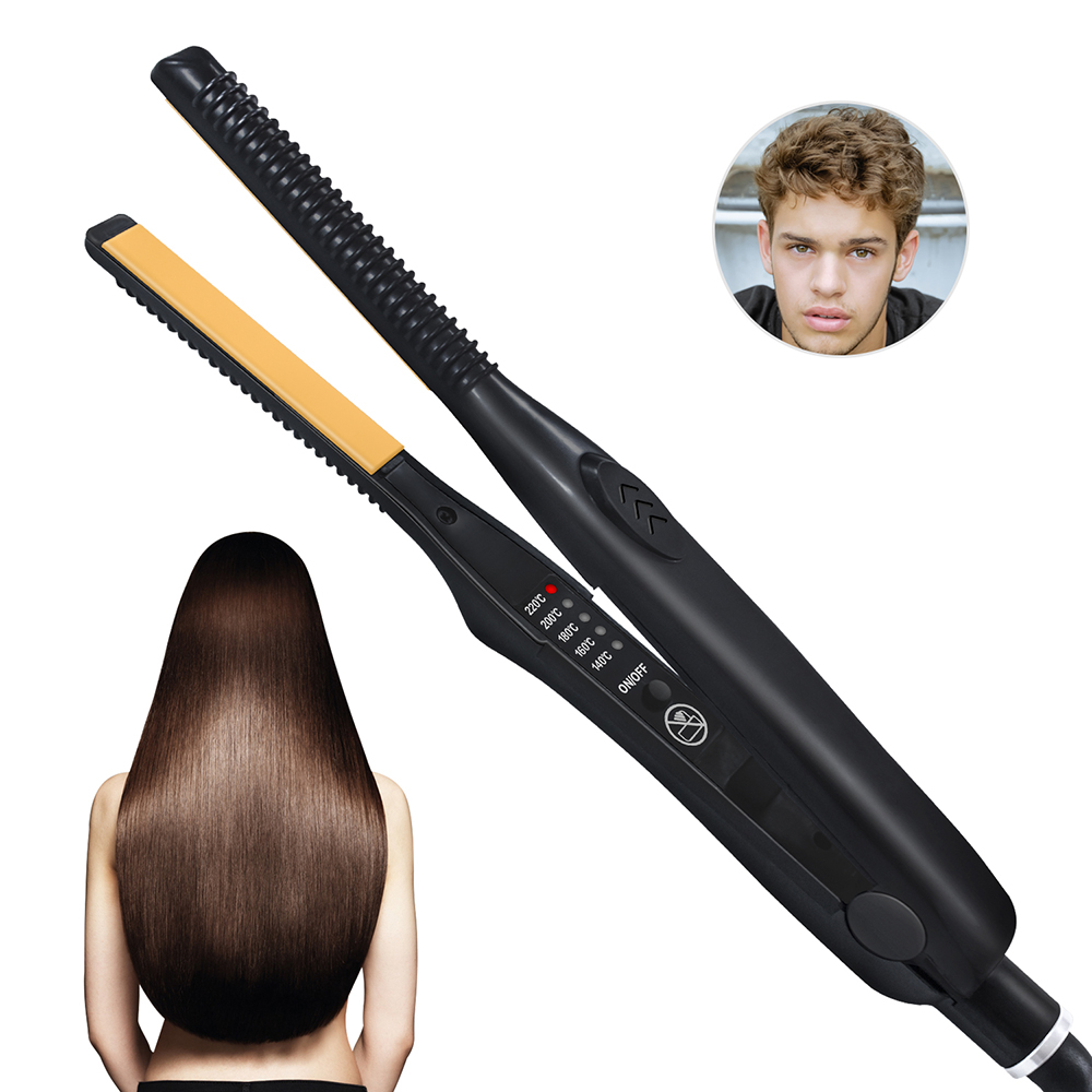 Mini Hair Straightener Small Flat Iron for Short Hair Beard Styler Thin Plate Straightening Curling Iron Portable Hair Curler