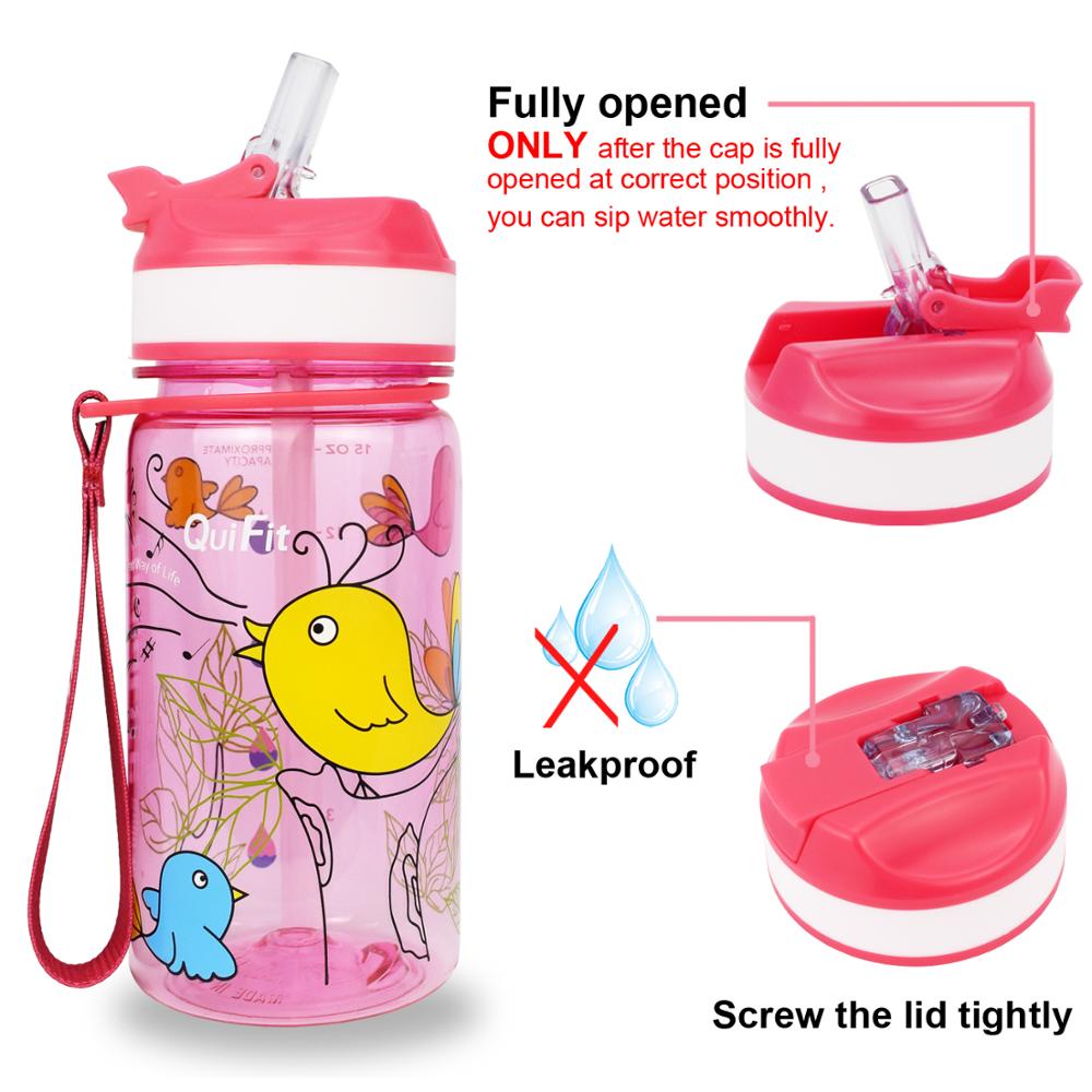 Quifit Tritan Water Bottle 450ml BPA Free Children Bottles Ourdoor Jug Tour Bottles Lovely Kettle for Kids