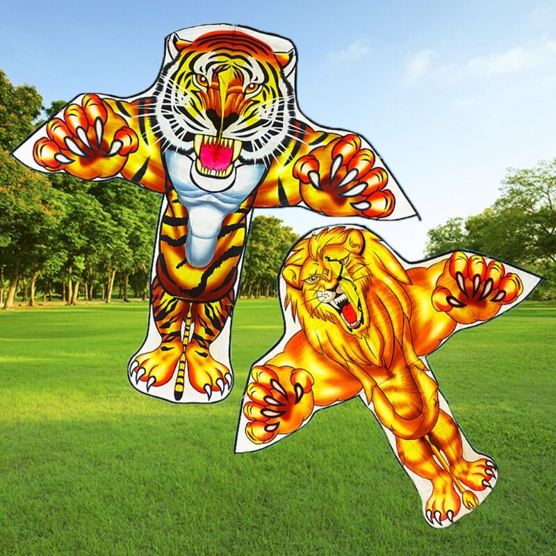 Cometa de Tigre/León de dibujos animados para niños, bonita cometa fácil de llevar con hilo de vuelo, actividad deportiva divertida al aire libre