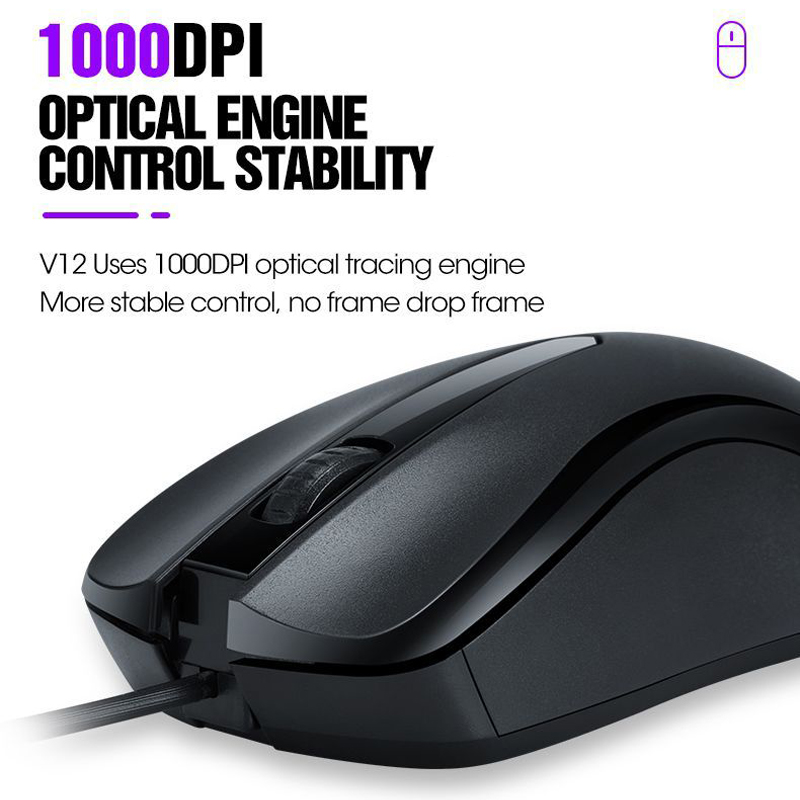 V12 Wired Computer Mouse 1000DPI Classic USB Home Office Ergonomic Mice Silent Click For PC Computer Laptop Desktop Notebook