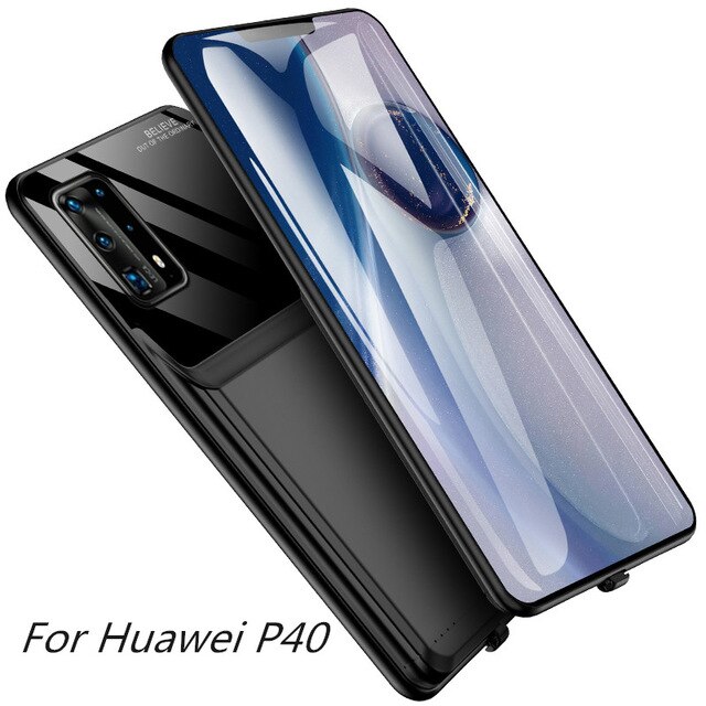 6000Mah Externe Batterij Oplader Gevallen Voor Huawei P40 Pro Power Bank Batterij Opladen Cover Voor Huawei P40 Pro + batterij Case: Black For P40