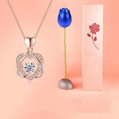 Rose Flower Box Crystal Goud Zilver Ketting Voor Mannen Vrouwen Legering Sieraden Doos Voor Meisje Vrienden Paar: G Necklace Blue Box