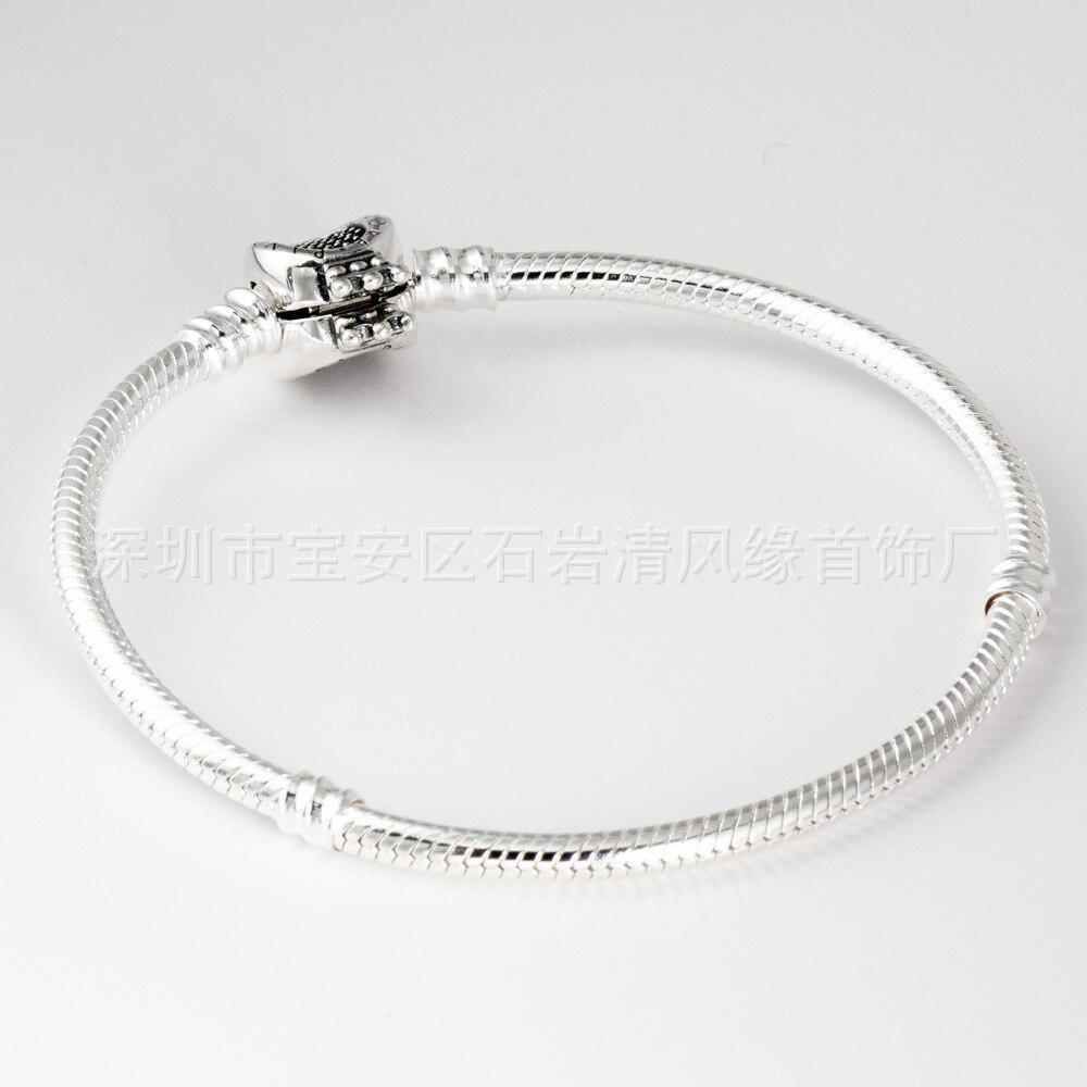 Plata de Ley 925 Plata brillante corona pulsera CZ adecuado para las mujeres ropa de pulseras