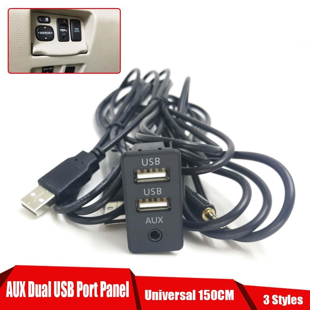 150CM 3 Styles Car Dash Flush Mount AUX USB Port Panel Auto Boat Dual USB Extension Cable Adapter for Volkswagen Toyota
