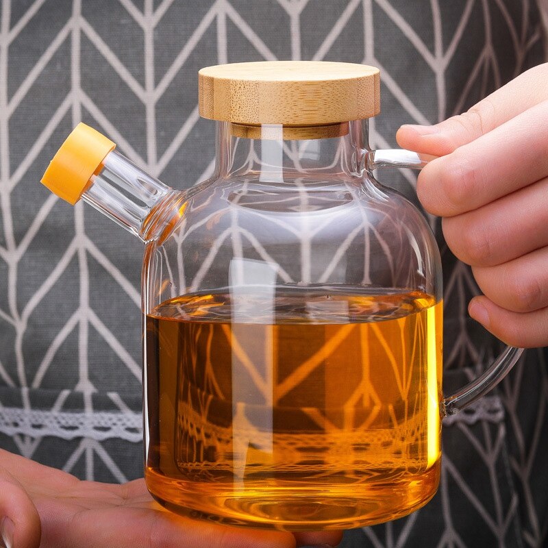 LBER 650Ml Olive Oil Dispenser Bottle Horn Mouth Oil Pot Condiment Oil Glass Bottle Anti-Leak Oil Bottle Vinegar Soy Sauce Bottl: Default Title