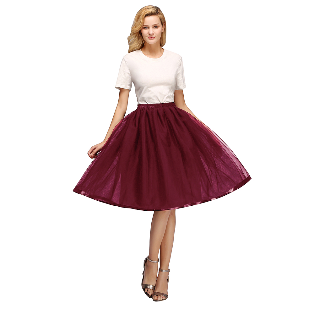 Tüll Kurze Petticoat Hoopless Hochzeit Krinoline Schichten Frau Rock Unterrock Woamn Erwachsene Tutu Rockabilly Braut Zubehör: Burgundy