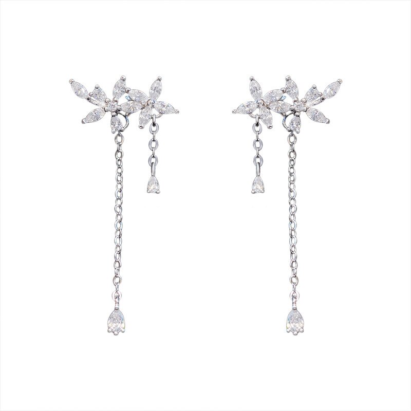 DIEERLAN 925 sterlina d'argento Zircone Acqua Orecchini A Pendaglio per le donne di Modo Brincos Pendientes Bello Dei Monili di Trasporto di Goccia: argento