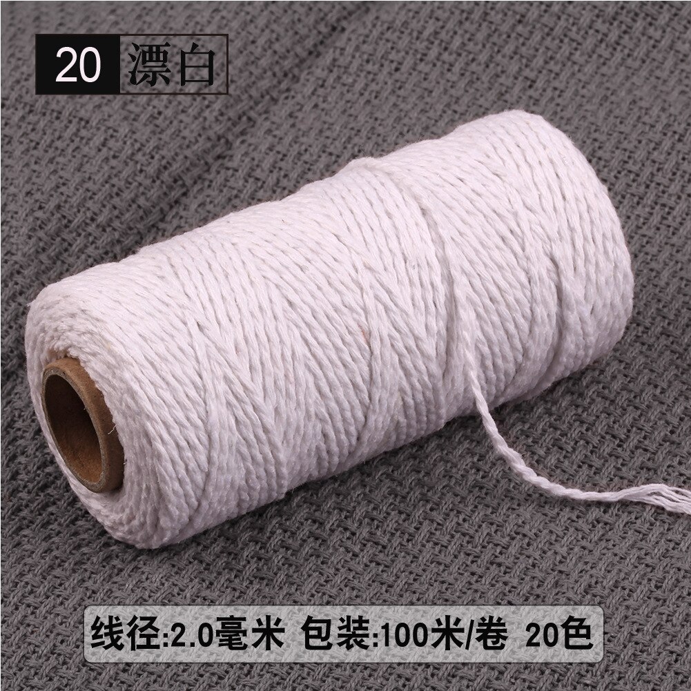 2mm Thick Cotton Cord Rope Thread Yarn Crochet Macrame Cotton Cord Reel 100M: White