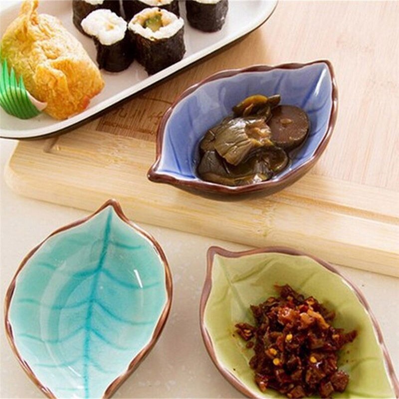 1 unids/lote de salsa de condimento de vinagre de cocina vajilla de China artesanal creativa hojas de cerámica platos de Sushi japoneses bocadillos