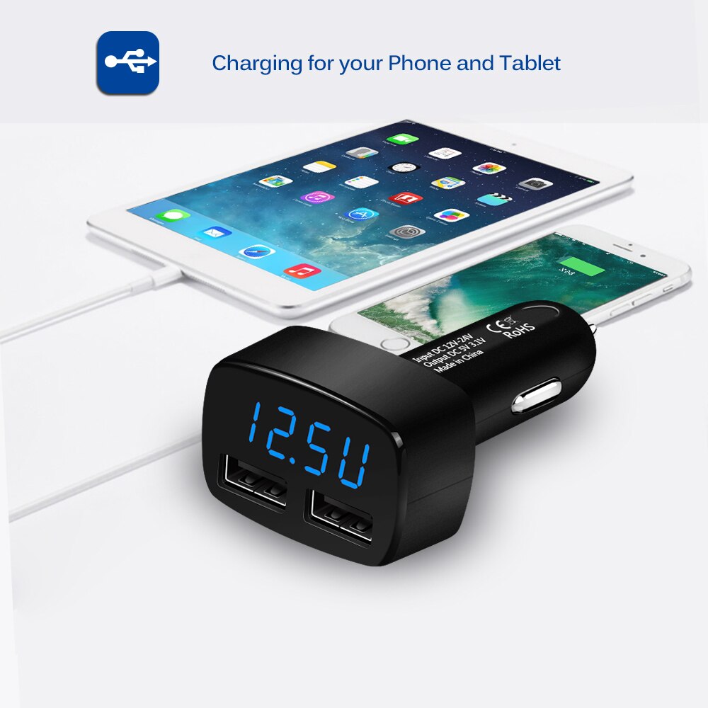 3.1A Led Display Mobiele Telefoon Aluminium Auto-Charger Fast Charger Auto Mobiele Telefoon Zwart Voor Xiaomi Samsung Iphone