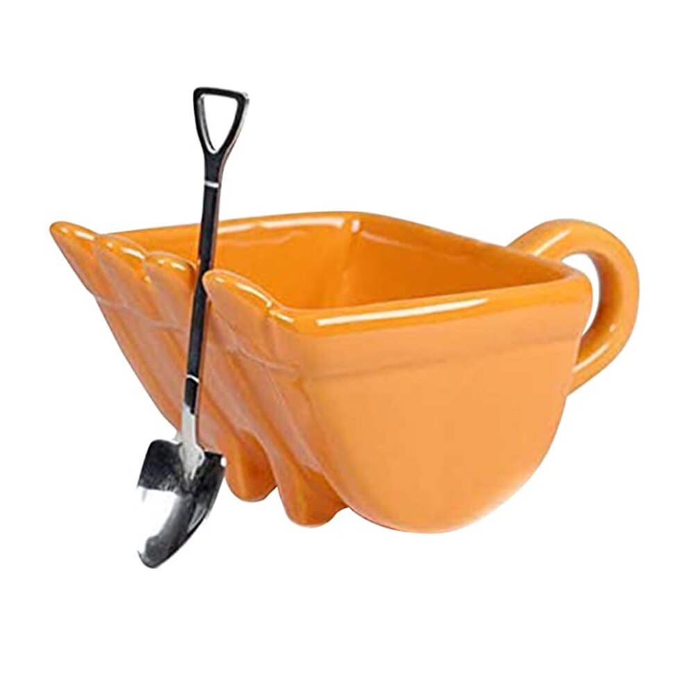 Single Excavator Bucket Cup Hand Tea Coffee Funny Mug Shovel With Spoon Kitchenware: Orange