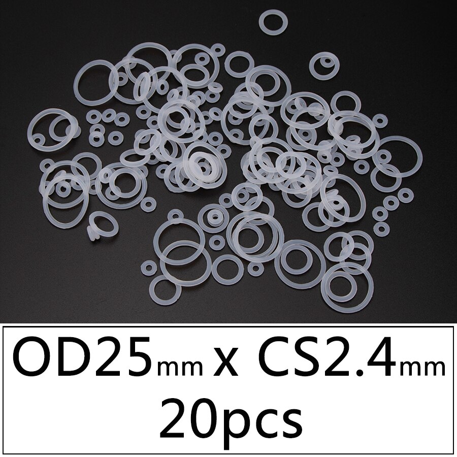20Pcs Vmq Siliconen Rubber Afdichting O-Ring Vervanging Wit Afdichting O Ringen Pakking Washer Od 6Mm-30Mm Cs 2.4Mm Diy Accessoires S120: OD25mmxCS2.4mm 20pcs