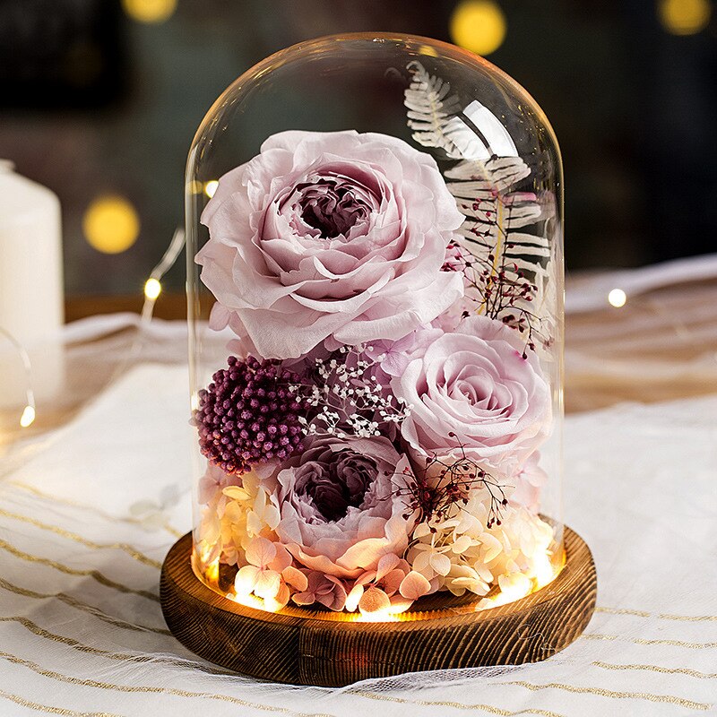 Warme Romantische Ewige Blume Handgemachte Konservierte Echt Rose Glas Abdeckung Unsterblich Blumen Valentines Schild Hochzeit Liefert: 8