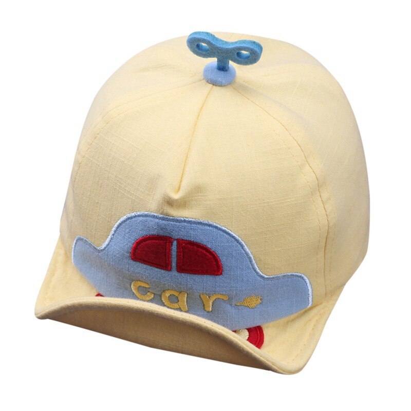 Car Boys Hat Summer Baseball Cap Toddler Children Cartoon Casual Hip Hop Sunhat Snapback Caps: Light Yellow