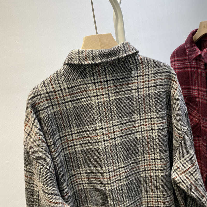 E-baihui streetwear løs rutete skjorte jakke dame casual høst kvinner kåpe kvinne skjorte knapper lommer tweed korte kåper