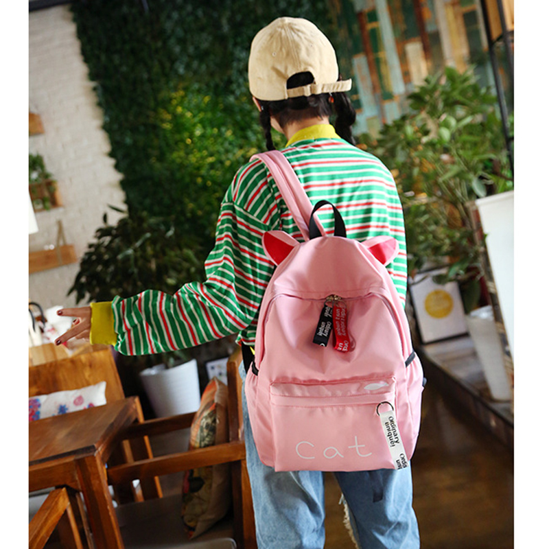 Teens Women Backpack Schoolbag for Girls Teenage pink School Bags Cute Cat Ears Nylon Back Pack Female Book Bag Casual