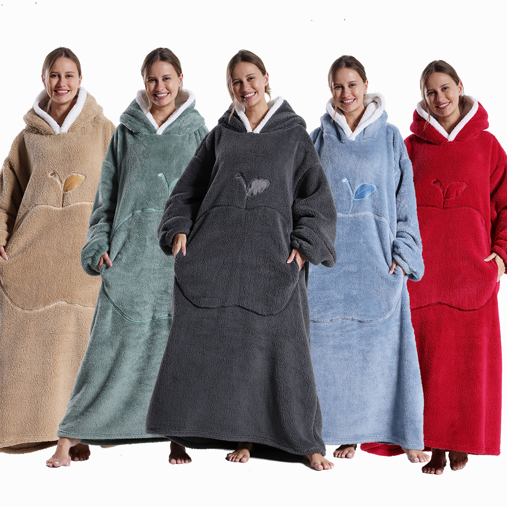 Sweat-shirt à capuche d'hiver pour femmes et hommes, pull Extra Long, et doux, polaire géante TV, couverture surdimensionnée avec manches longues en flanelle