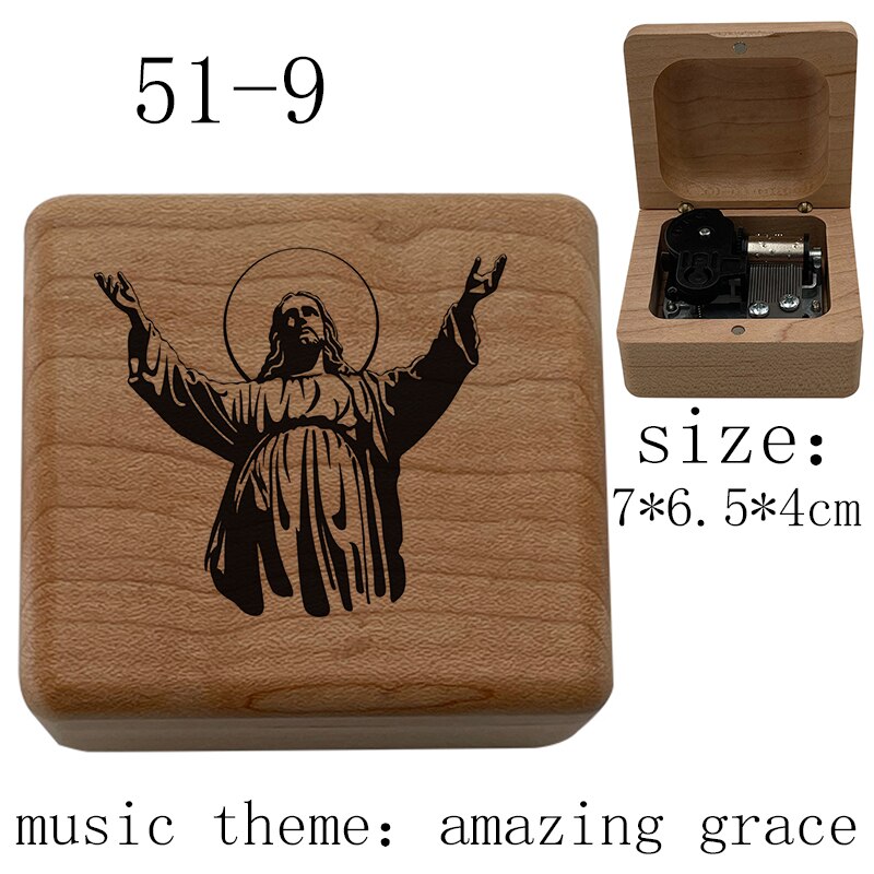 Wooden amazing grace music wind up Music Box Wife Husband church Home Christian Music Box Decoration: Blue