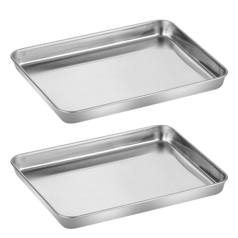 2pcs Stainless Steel Bakeware Set Flat Bottom Rectangular Toaster Oven Baking Tray Mirror Polish Bakeware Kitchen Parts