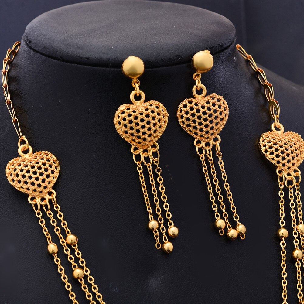 Wedding Bijoux Desigh AFraic Bangles/Earrings/Pendant/Necklace Gold Color Heart Jewelry Set For Women