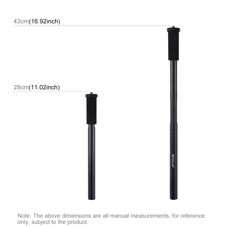 PULUZ PU3540 Handheld Adjustable Aluminum Alloy Tripod Mount Monopod Extension Central Shaft Rod 1/4 inch Screw Monopod