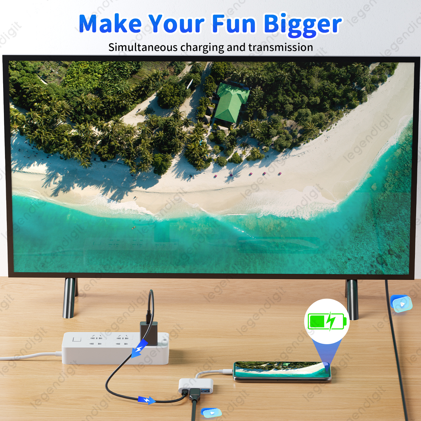 Adapter HDTV 1080P HD Plug&Play OTG Adapter Konwerter USBA z portem ładowania Adapter iPhone na HDTV do projektora/monitora/telewizora