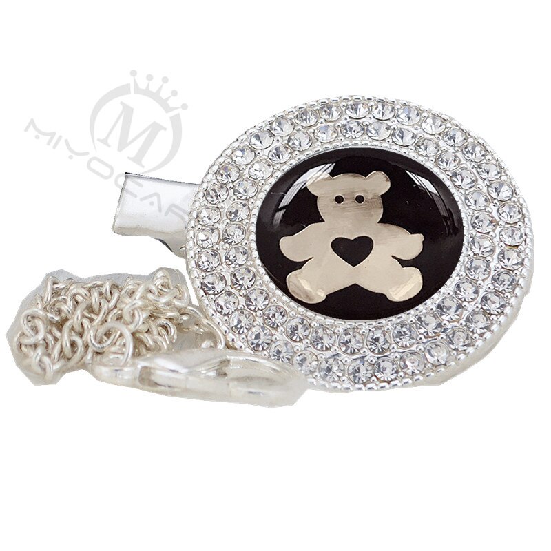 MIYOCAR lovely symbol unique silver bling pacifier clip pacifier holder black symbol with gold chain dummy clip LS-SB