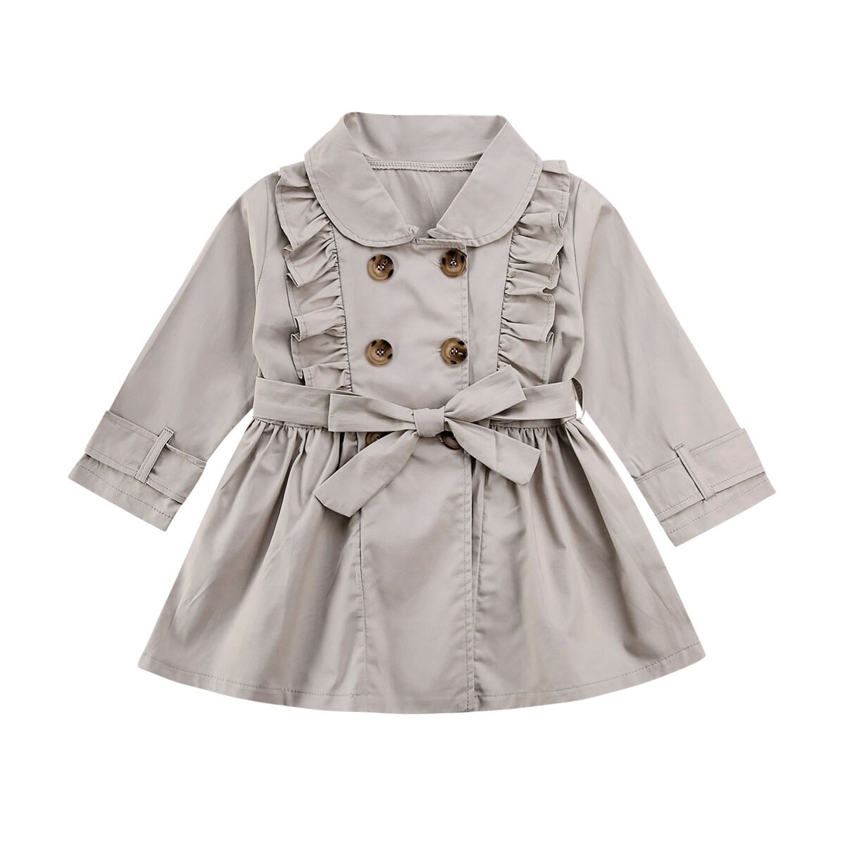 Tjejjacka trench button bandage ruffle casual jacka windbreaker coat outwear: Kaki / 5t
