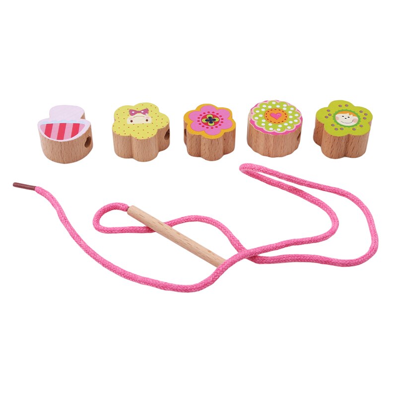 Lacing & Stringing Wooden Beads Sea pink girls with String Packaged with Metal Box | Preschool Fine Motor Skills Toys