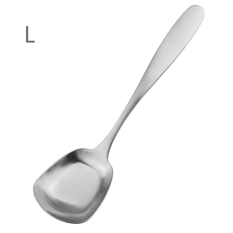Square Shape Flat Spoon Stainless Steel Big Scoop For Soup Rice Honey Stiring Spoons Polishing Cutlery Kitchen Accessories: L