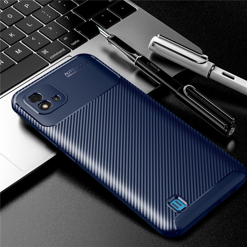Realmi – Coque de protection antichoc en Silicone, Texture Fiber de carbone, pour Realme C11 ,: blue
