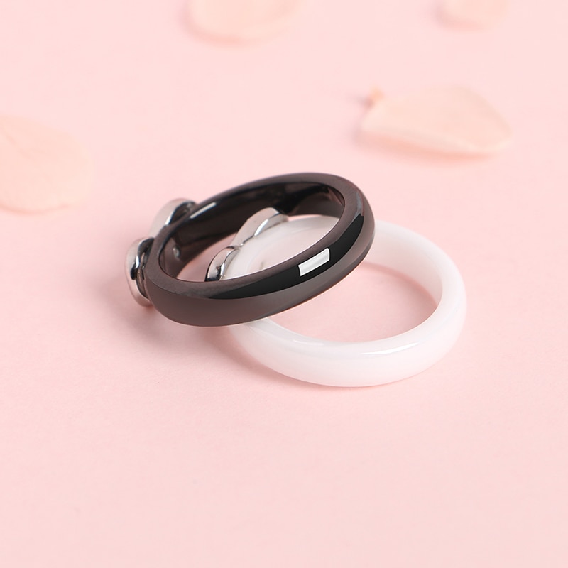 925 Rings Women 4mm Black White Ceramic Ring India Stone Crystal Infinity Comfort Wedding Rings Engagement Brand Jewelry