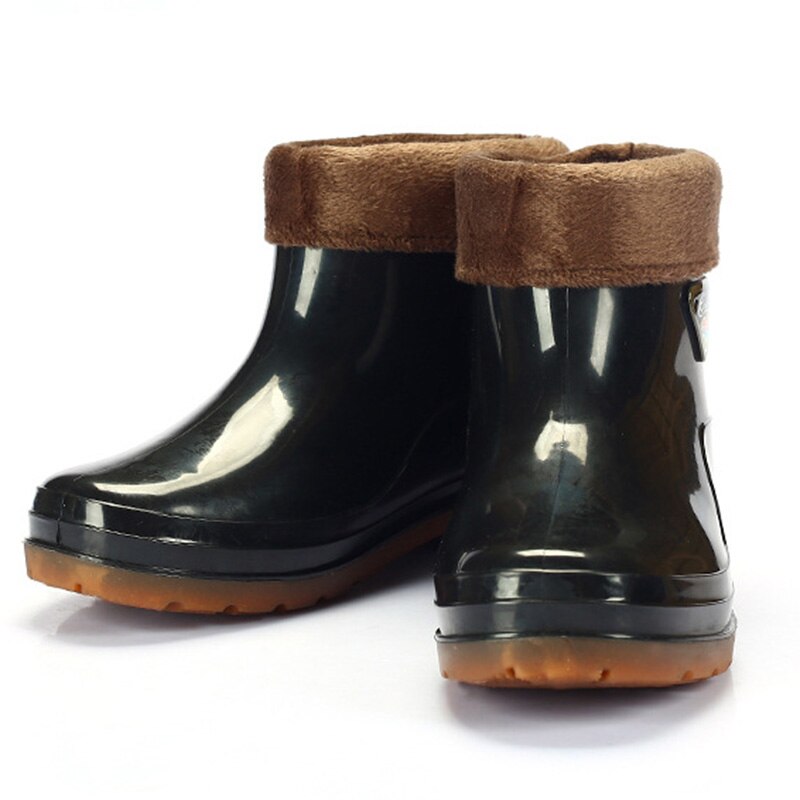 Regenlaarzen heren runderpees regenlaarzen lage buis plus fluwelen heren site waterschoenen antislip slijtvaste regenlaarzen