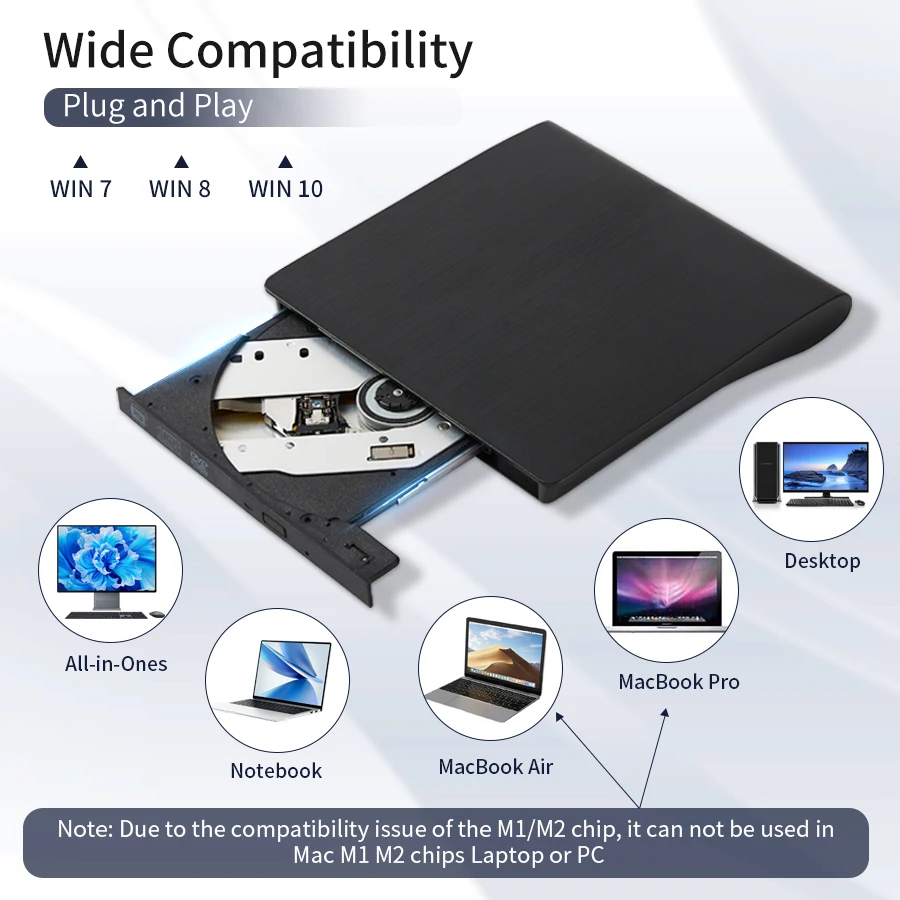 2in1 USB3.0 TypeC Slim Externer DVD RW CD-Brenner Laufwerk Brenner Leser Player Optische Laufwerke Tragbar für Laptop PC DVD-Brenner