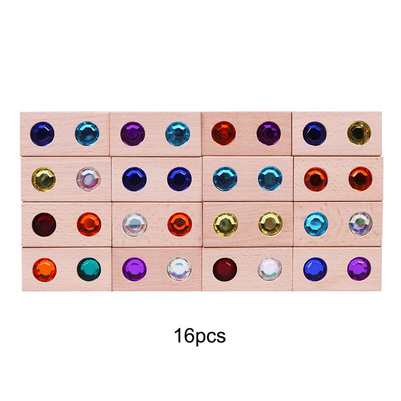 Bloques de gemas de juguete de madera, bloques de apilamiento de arcoíris, bloques de madera Natural, bloques educativos para niños, Speelgoed: double gem 16pcs