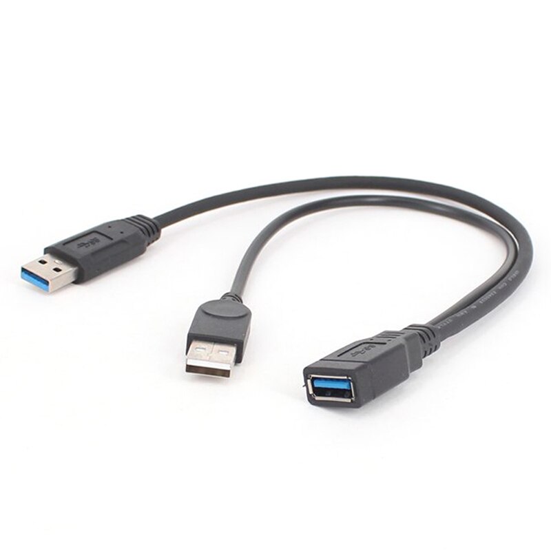 30CM USB 3.0 Cable Dual Power Charge Cables Y Adapter Male to Female Cord Cable