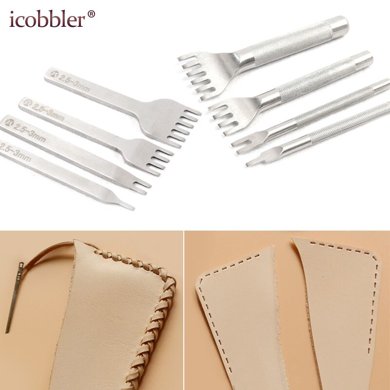 Ensemble de ciseaux plats en cuir pour tissage de trous, poinçons, couture, bricolage, laçage, 2.5/3mm, acier solide