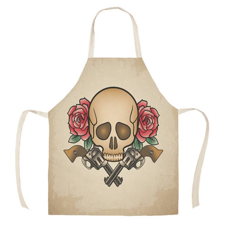 Women Kitchen Apron Cotton Linen Halloween Skull Sleeveless Chef Cooking Aprons Kitchen accessories WQ1698: WQ169807 / 38x47cm Kids Size