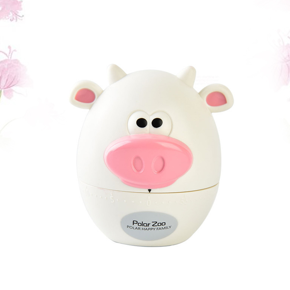 Cute Kitchen Timer for Cooking Cartoon Cow Timers Mechanical Manual Animal Shape Gadgets: WHITE
