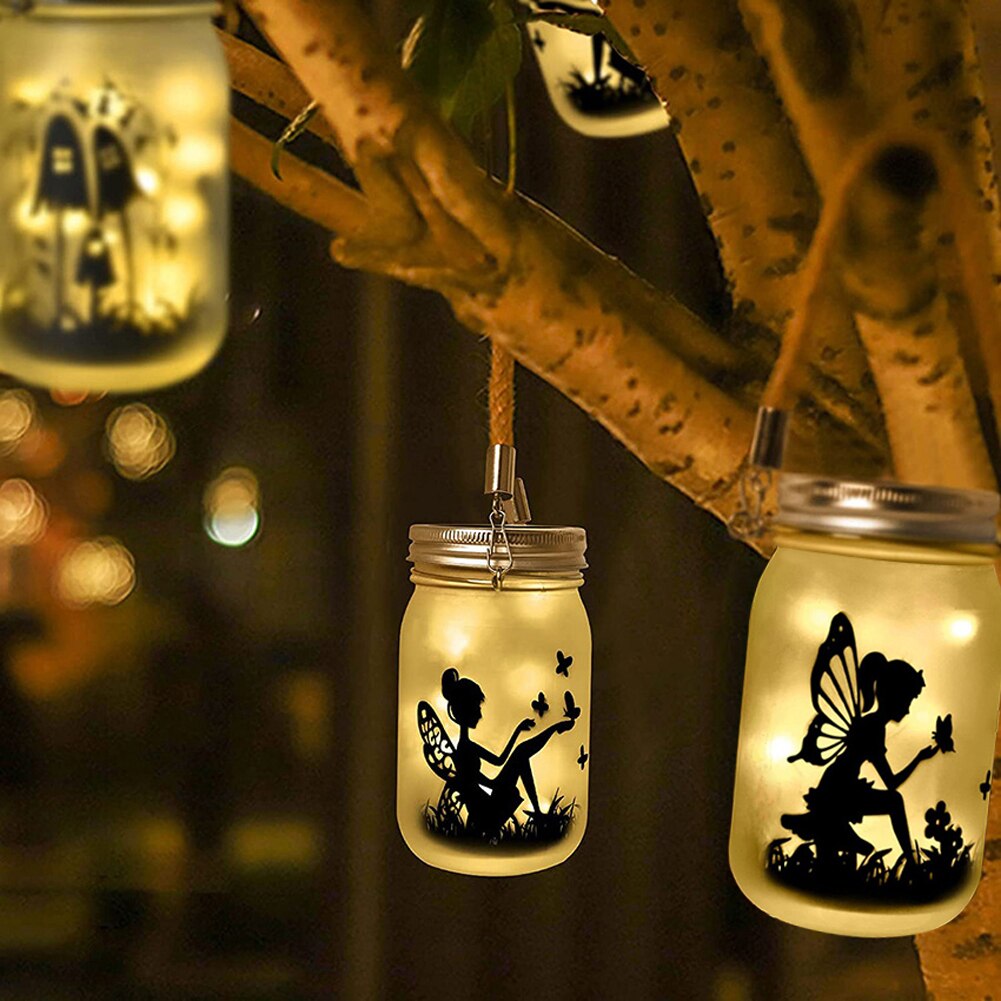 2PCS Hanging Frosted Glass Mason Jar Fairy Lights,Solar Garden Waterproof lights Solar Fairy Lantern Light