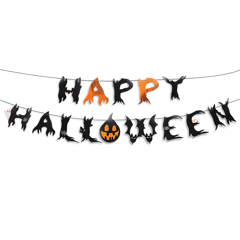 Halloween Party Banner Hanging Pendants Bat Pumpkin Paper Garland Trick or Treat Happy Halloween Decoration Supplies Home