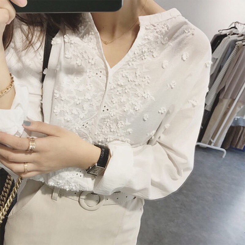 Garemay kvinders toppe og bluser kvinde langærmet bluse kvinder hvid skjorte chiffon sommer plus size damer koreanske skjorter