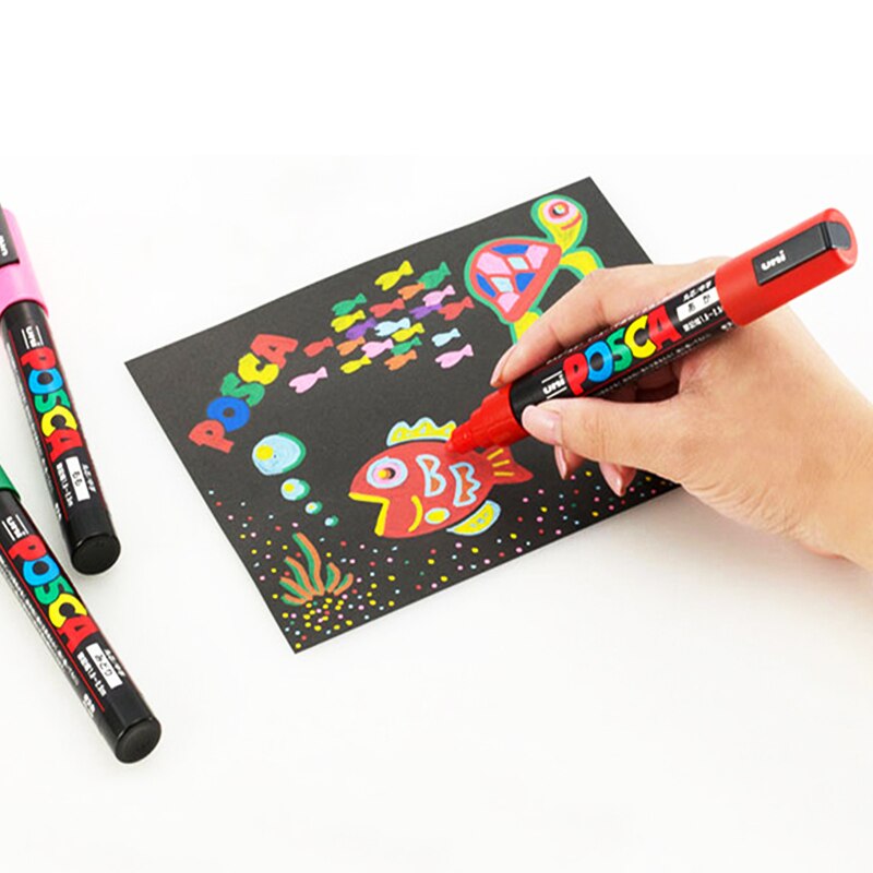 Uni posca tuschpenna pc -1m st -3m st -5m uppsättning pop affisch reklam penna måla penna komisk målning rund huvud vatten konst markör