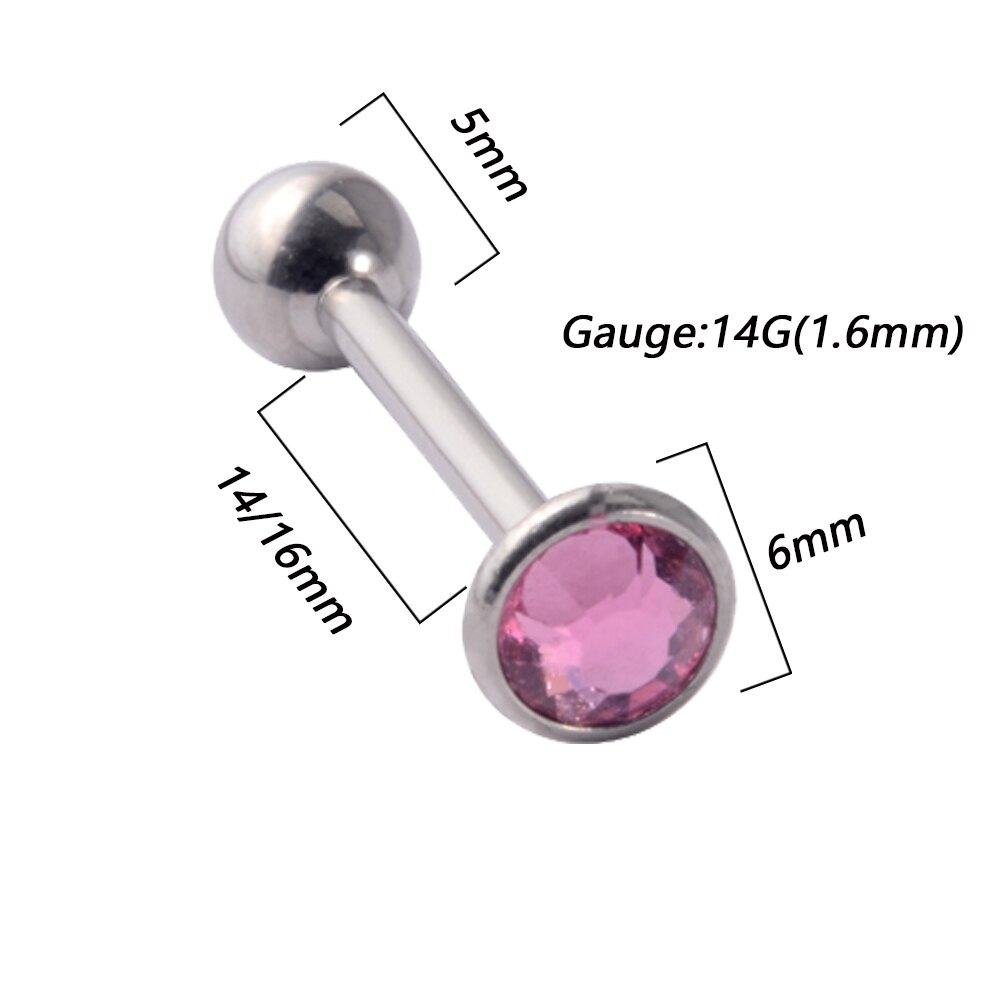 1Pc Anti-Allergie Chirurgisch Staal Tong Ringen Vrouwen Platte Zirkoon Piercing Tong Halters Piercing Lichaam Sieraden 14G: WHITE / Rhodium Plated