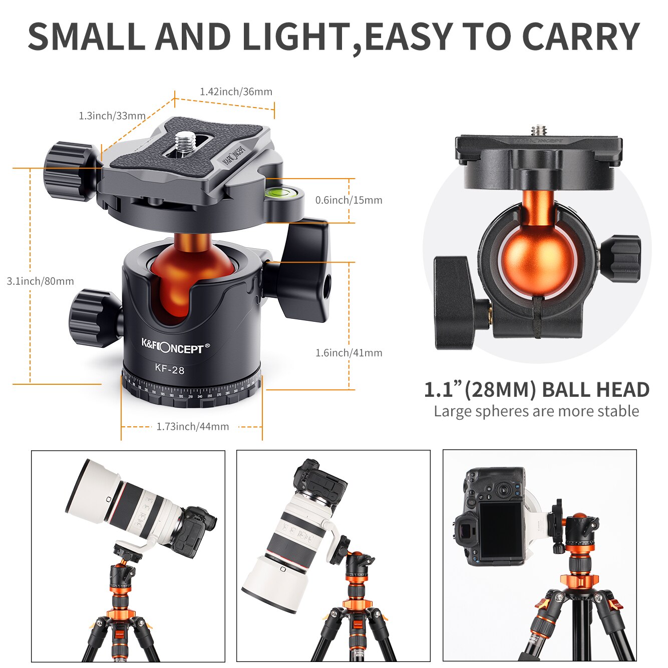 K &amp; F Concept Metal Tripod Ball Head 360 Graden Roterende Panoramisch Met 1/4 Inch Quick Release Plaat Waterpas voor Statief