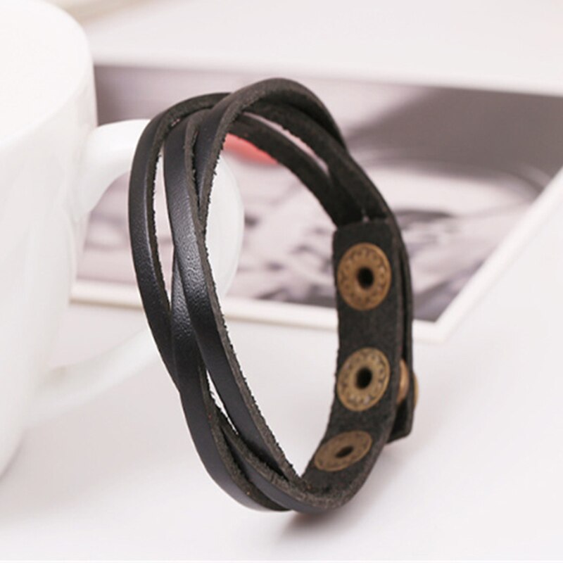 Vintage Snap Bracelet Men/Women Adjustable Leather Wrap Bracelets & Bangles Pulseira Masculina Jewelry