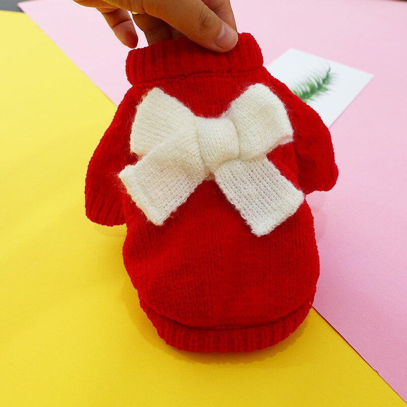 NONOR – pull tricoté en tissu crocheté pour chien et chat, à gros nœud, pour chiot, chiot, Chihuahua, animal de compagnie, XS-XL: red / XL